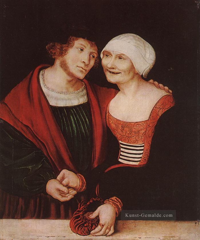 Amorous Alte Frau und junger Mann Renaissance Lucas Cranach der Ältere Ölgemälde